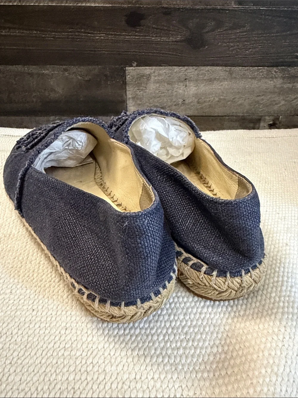 CHANEL Navy Canvas Espadrille Flats with Interlocking CC